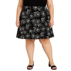 George Womens Plus Size 22W Stretch Black White Floral A-Line Skirt